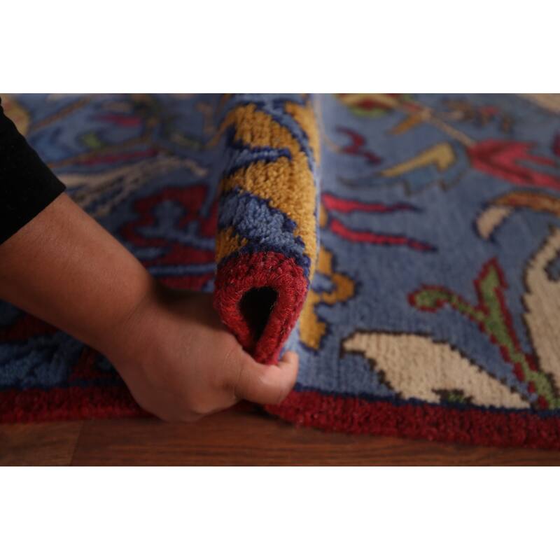 Animals Design Blue Ziegler Oriental Area Rug Handmade Wool Carpet - 8'0"x 15'8"