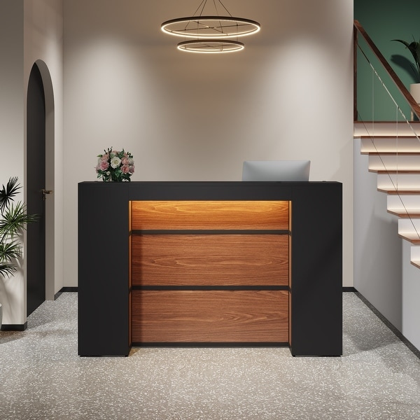 Large Reception Desk Front Desk with LED Lights for Salon