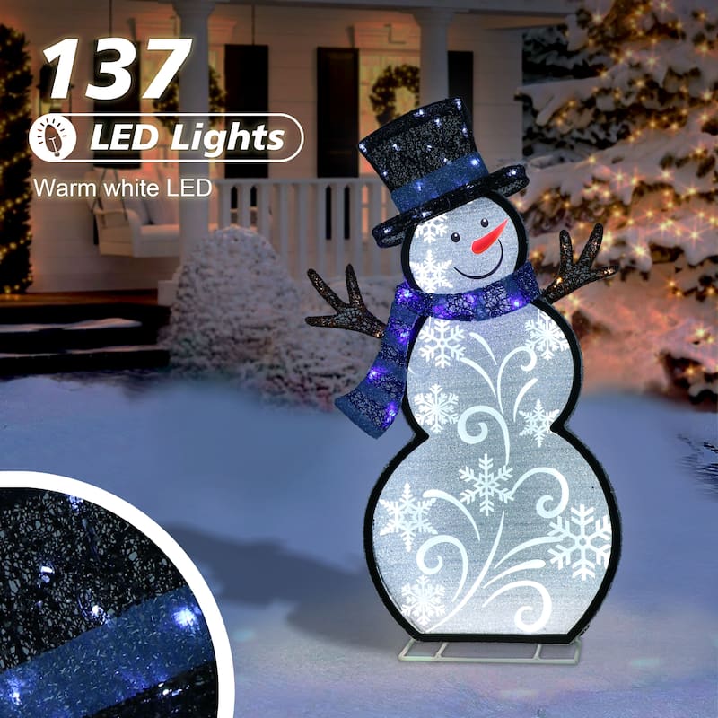 Puleo International 30 in Lighted Outdoor Snowman with 137 Warm White LED Lights, Outdoor UL Adapter - White/Blue/Black