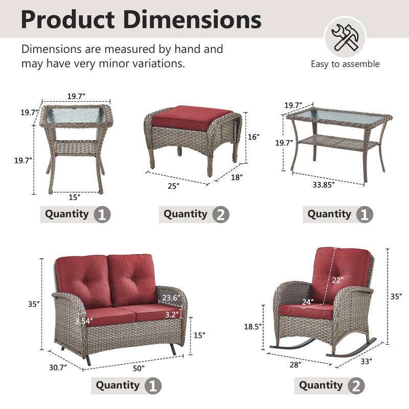 Gymojoy Outdoor Wicker Patio Furniture Loveseat Glider & Chair Set Weather-Resistant