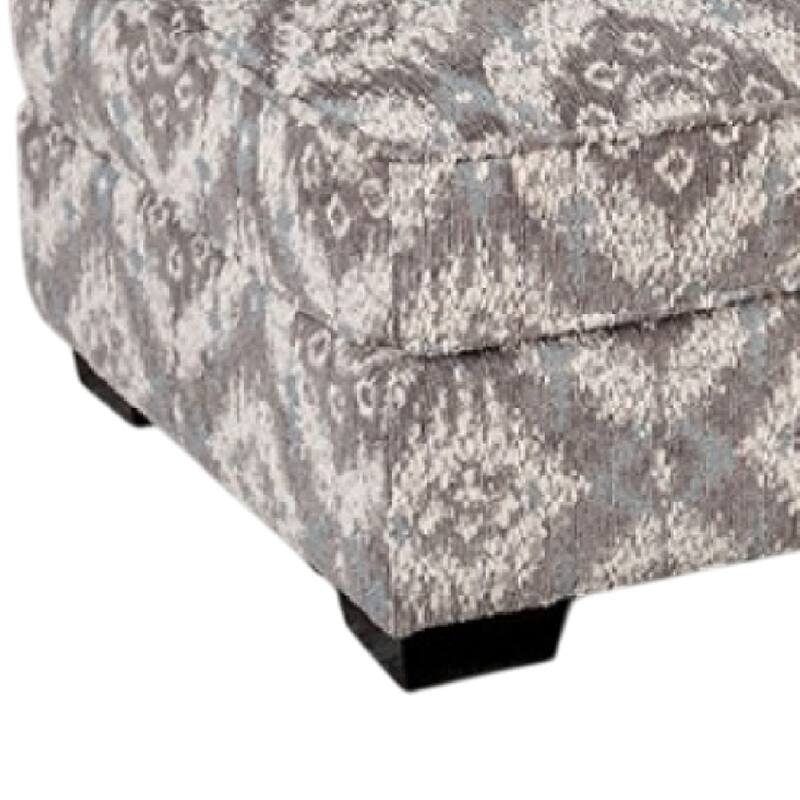 Berrie Ottoman, Geometric Gray White Polyester, Solid Wood, 40 Inch