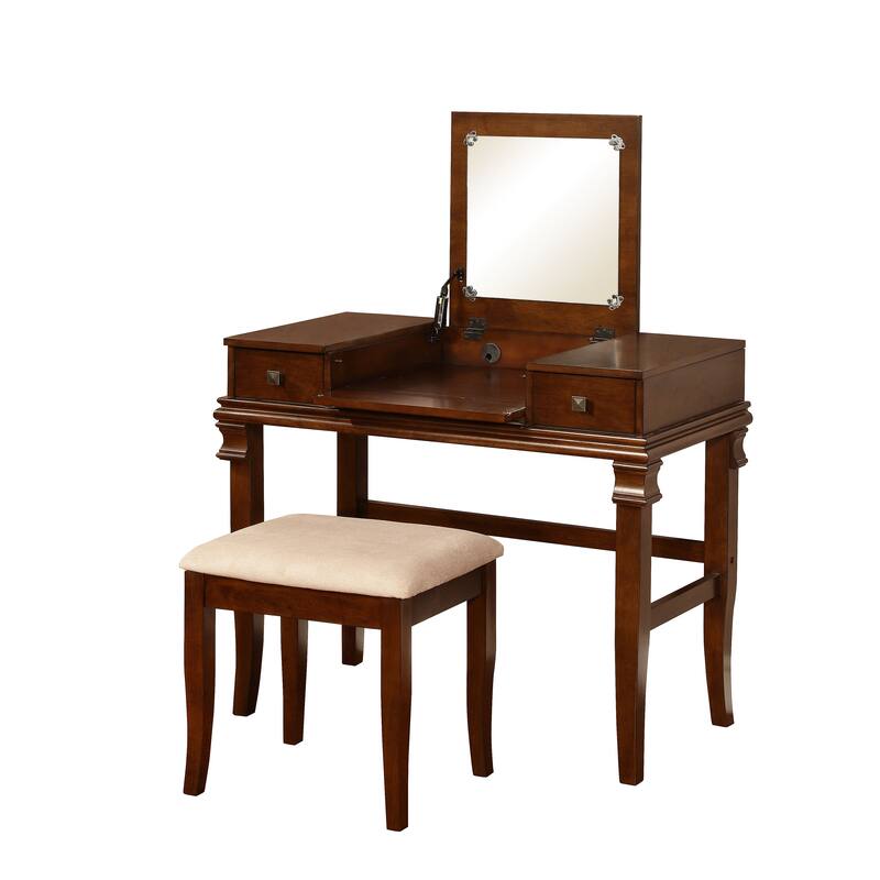 Linon Clarkia Brown Vanity Set - Walnut