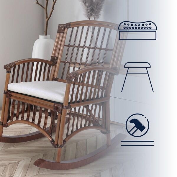 Rowan Bohemian Farmhouse Woven Rattan Wood Rocking Chair by JONATHAN Y 39.37 On Sale Bed Bath Beyond 38326870