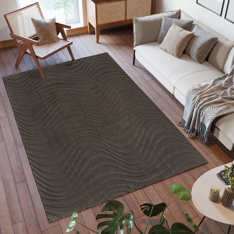 Gertmenian Vida Lomira Soft Polyester High-Low Carved Non-Slip Shag Indoor Area Rug - 4'11"x6'11 - Charcoal