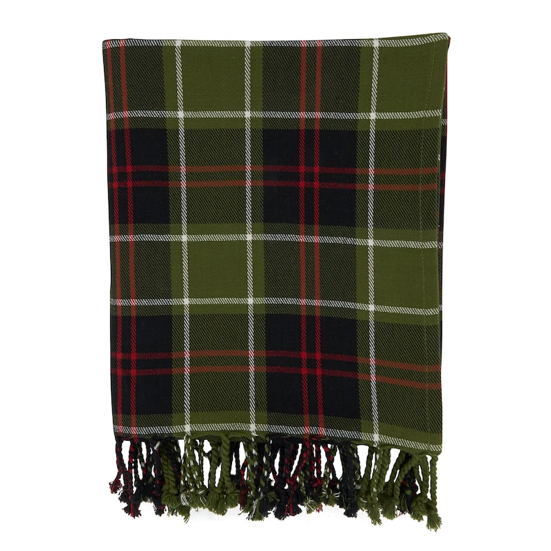Cotton Throw Blanket With Plaid Design