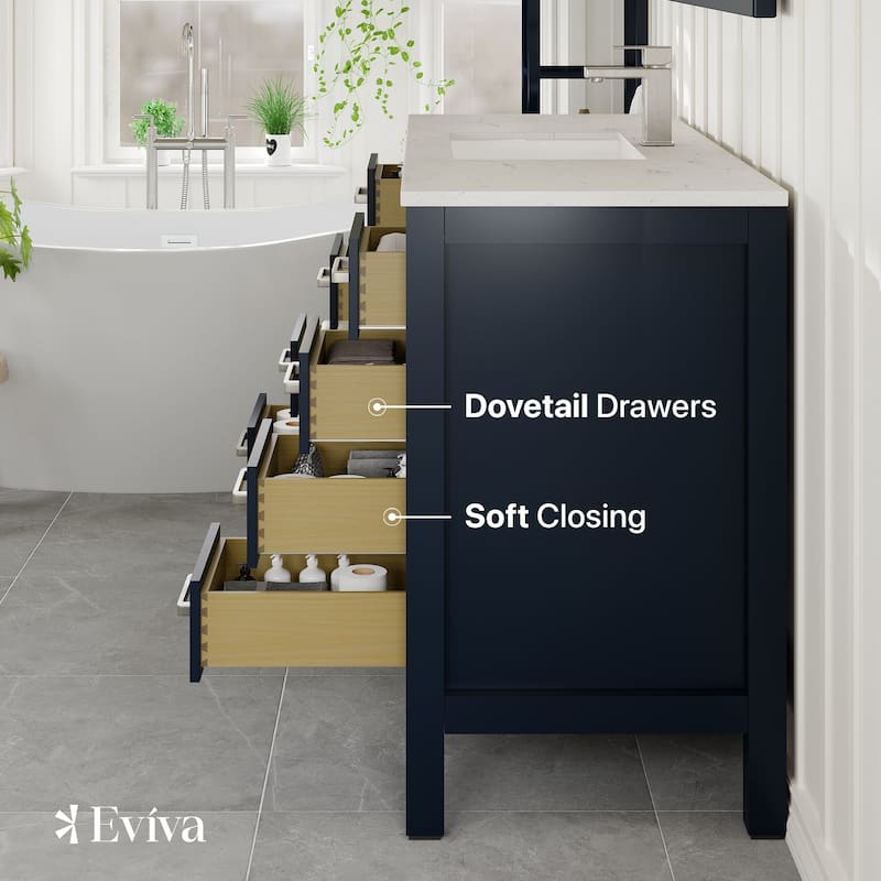 Eviva London 54"W x 21"D Bathroom Vanity with Carrara Quartz Top