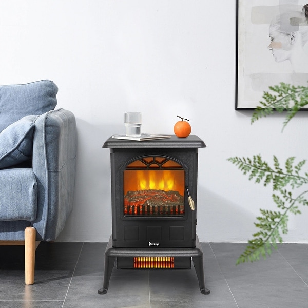 1500W Infrared Portable Space Heater Freestanding Fireplace, Black