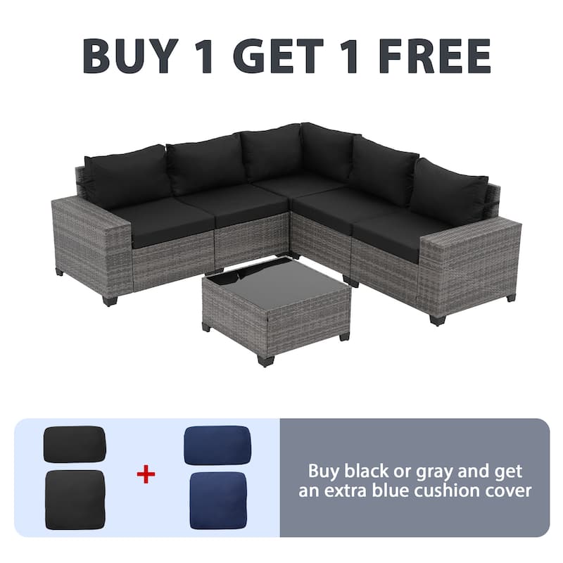 6-Piece Patio Free Combination Wicker Conversation Set With Double Set Cushions Cover
