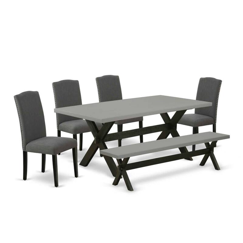 Bohemian Dining Set - 6 Piece Table & Chair Set - Small Rectangular Kitchen Table with 4 Parsons Chairs & Bench