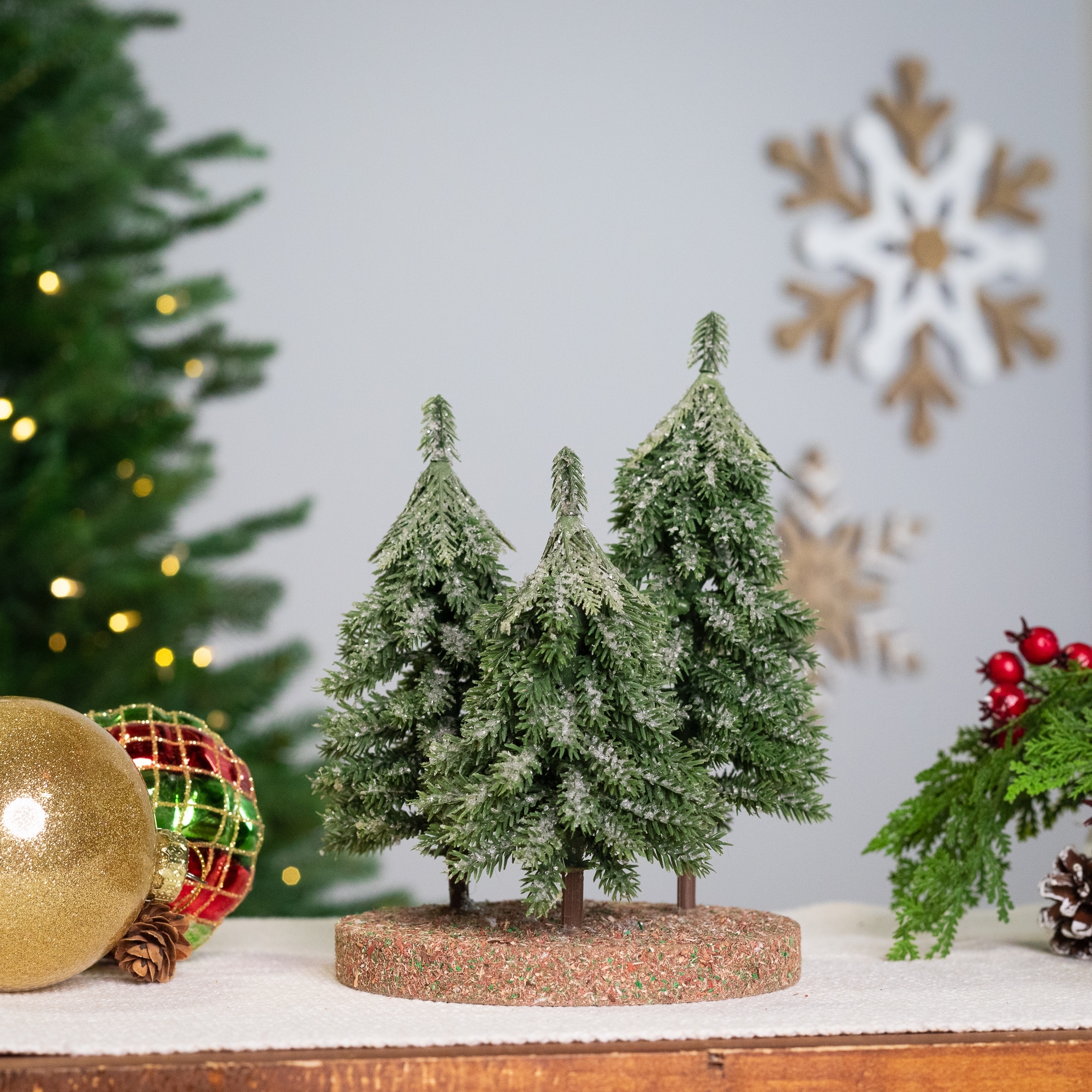 Real Touch™ Icy Downswept Pine Trio of Trees Christmas Decor 8" Unlit