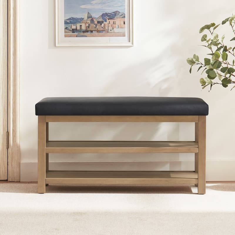 HUIMO Multi-Functional Solid Wood Bench with Storage Shelves 46in/39in/31in