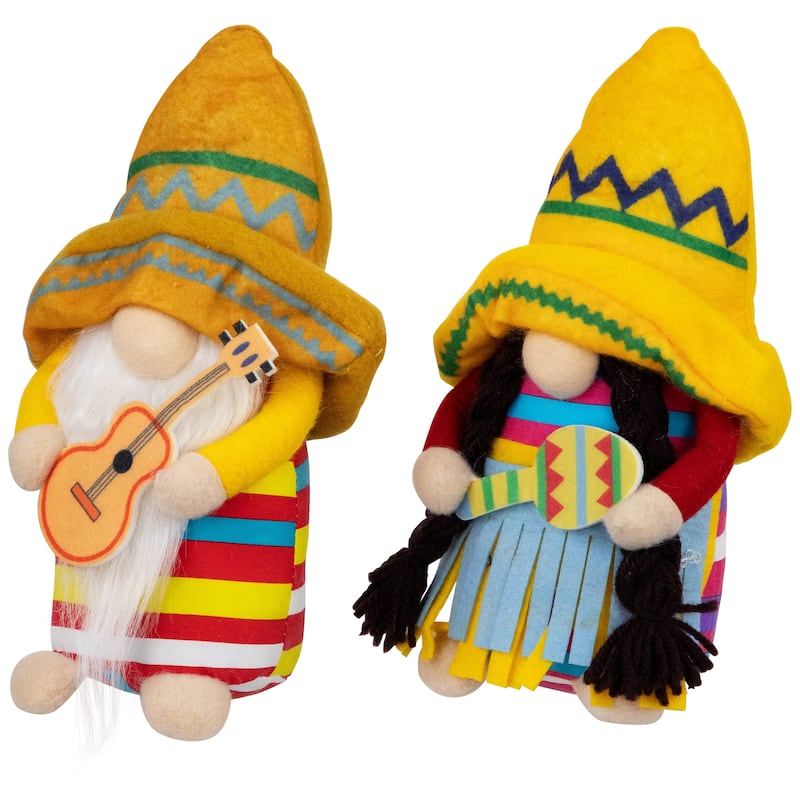 Cinco de Mayo Mariachi Gnomes with Guitar and Maraca - 8.5" - Set of 2