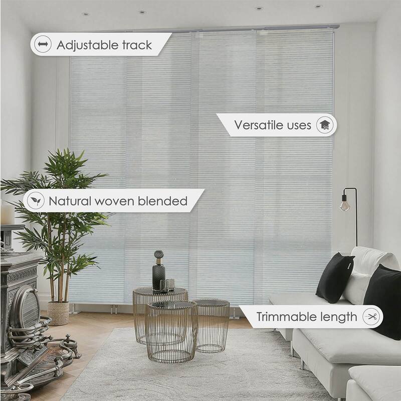 GoDear Design 99.99% Blackout & Sheer Natural Woven Adjustable Sliding Panel Track Blinds, Vertical Blinds, 45.8"- 86" W x 96" L