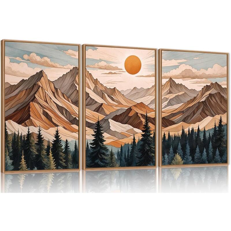 Pine Tree Landscape, Woodcut Wilderness Scenery Art Prints - 24 x 36