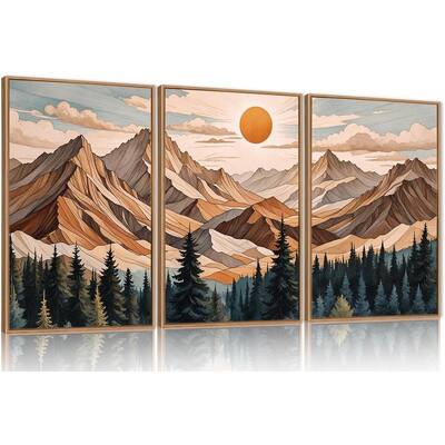 Pine Tree Landscape, Woodcut Wilderness Scenery Art Prints