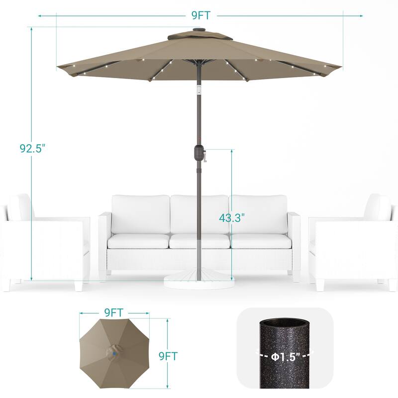 BONOSUKI LED Patio 9Ft Market Umbrella,Outside Deck Table Umbrella