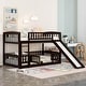 preview thumbnail 3 of 39, Twin Over Twin Low Bunk Bed with Fence and Ladder for Toddler Kids Teens