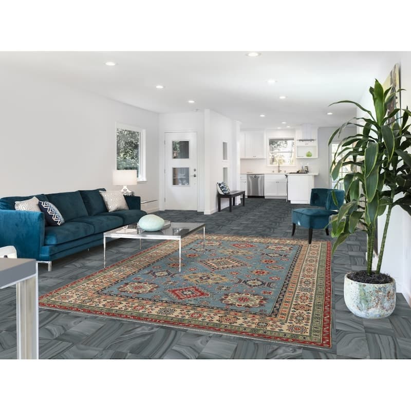 Light Blue Kazak Area Rug Handmade Oriental Wool Carpet - 6'8" x 9'10"
