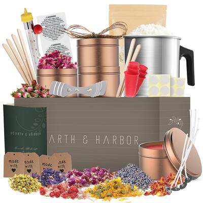 Hearth & Harbor 50 Piece Soy Candle Making Kit with Dried Flowers - 2lbs Natural Soy Wax, Tins, Dried Flowers, and Lot More