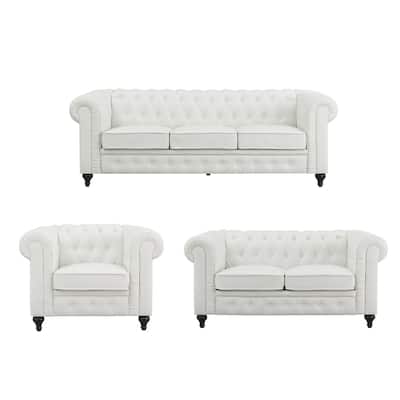 Everett Chesterfield 3-Piece Sectional Sofa Set - Rolled Arms & Button Tufted Cushions (Available in Multiple Variations)
