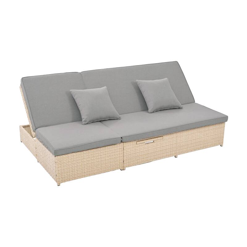 Outdoor Patio Rattan Double Daybed Sunbed with Adjustable Backrest and Seat