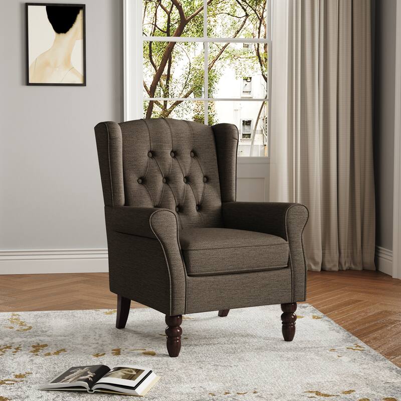 Button Tufted Wingback Accent Chair Upholstered Armchair