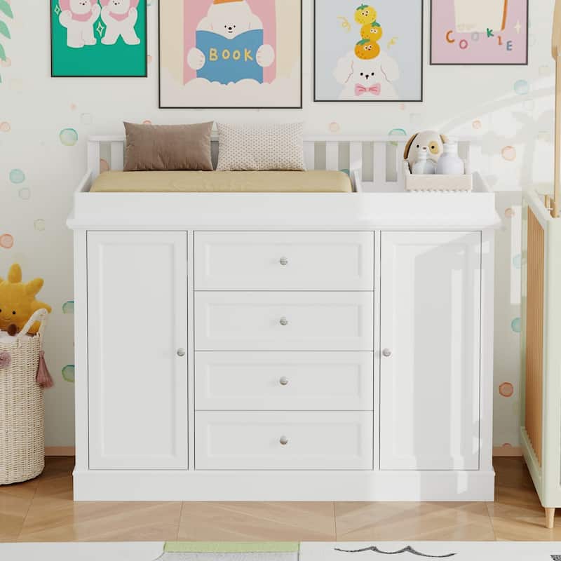 Multipurpose Nursery Dresser with 4 Drawers & Safety Rail