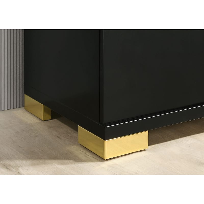 Contemporary Black Finish 4 Piece Bedroom Set LED Bed Dresser Mirror Nightstand