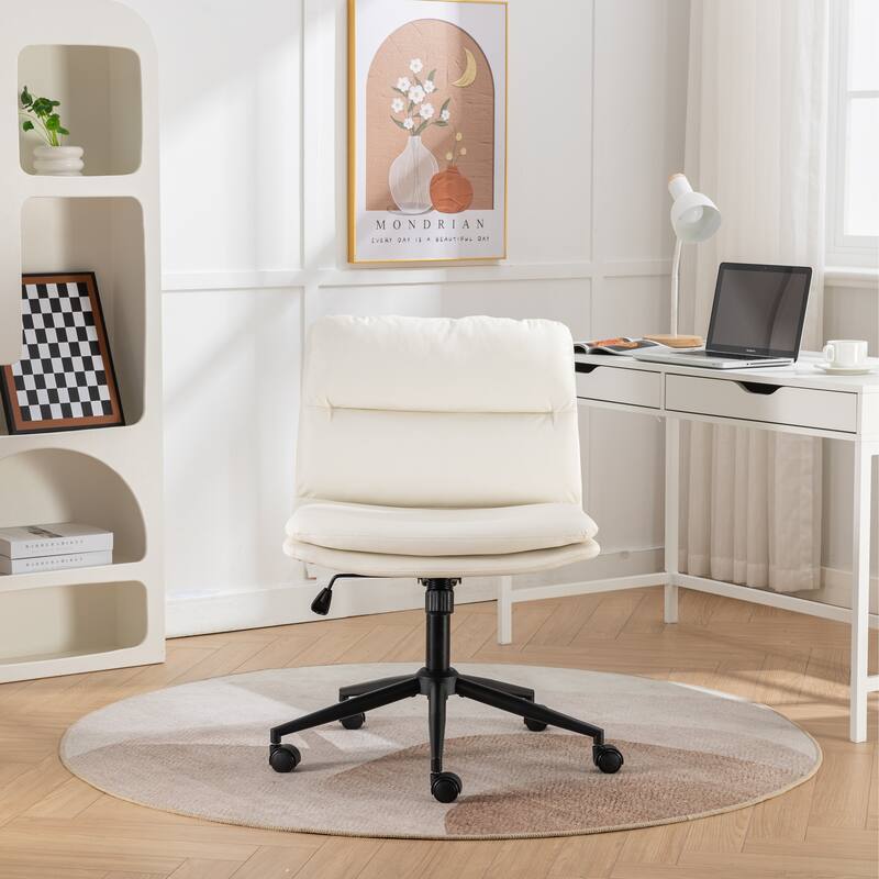 Armless Criss Cross Office Desk Chair, Vanity Chair with Wheels and Thickened Cushion, Ergonomic Adjustable Swivel Task Chair