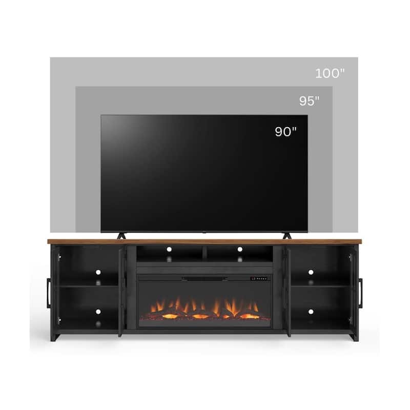 Bridgevine Home Modern Farmhouse 97 inch Fireplace TV Console for TVs up to 100 inches, Two-Tone Finish
