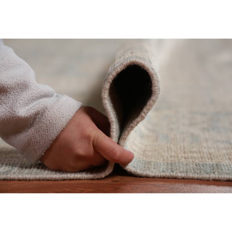 Hand Knotted Oriental 100% Wool Carpet Transitional All-Over Navy Blue & Blues Oushak Area Rug - 18' 6'' X 12' 4''