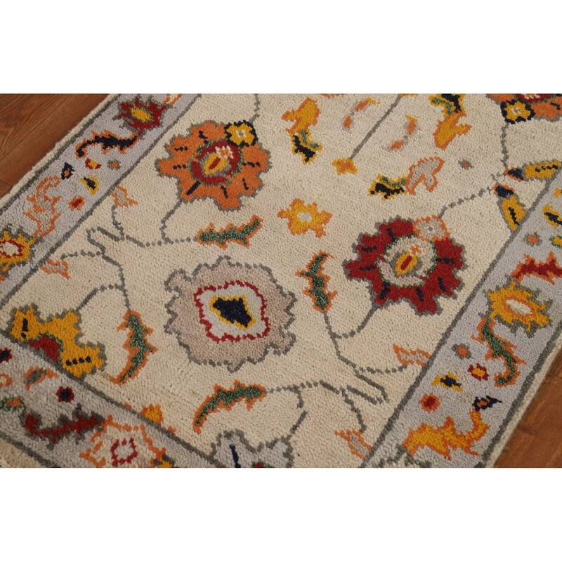 Floral Oushak Indian Foyer Rug Handmade Wool Carpet - 2'7"x 5'1"