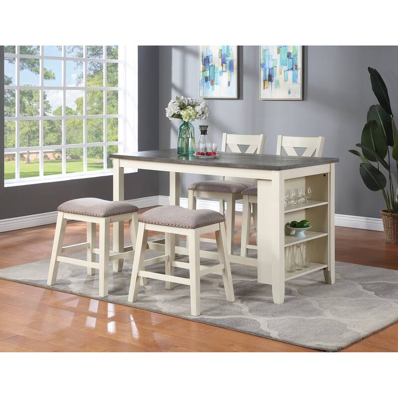 2-Piece Modern Counter Stool Set - Light Wood Finish with Cushion Seat