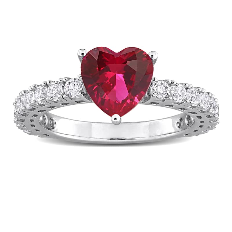 Miadora 3 7/8ct TGW Created Ruby and Created White Sapphire Heart Ring Sterling Silver