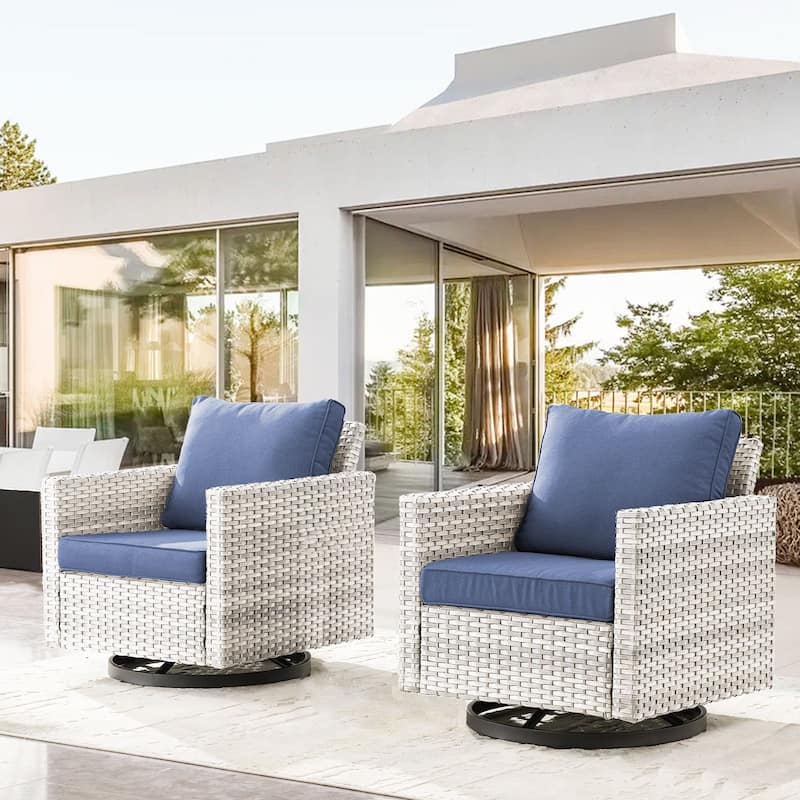 2PCS Gymojoy Outdoor Patio Swivel Chairs with Cushion - Blue - Light Grey