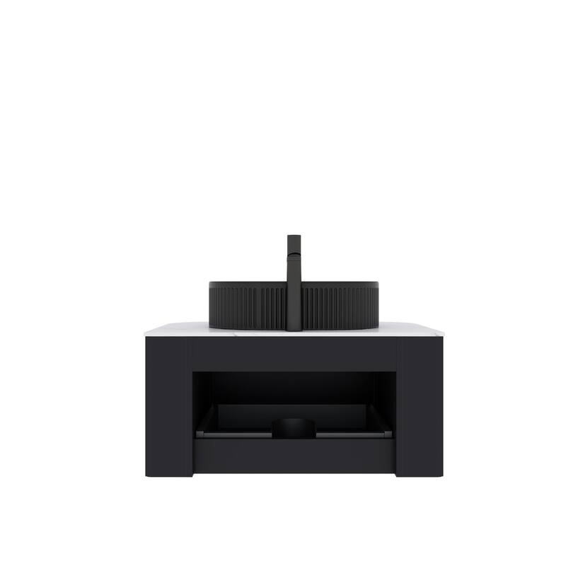 Wall Mounted Bathroom Vanity with Black Oval Ceramic Basin