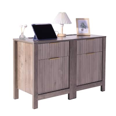 Gray Particle Board End Tables Set of 2, 2 Drawers, Power Strip and 3-Tier Set - 25” L x 19.69” W x 15” H