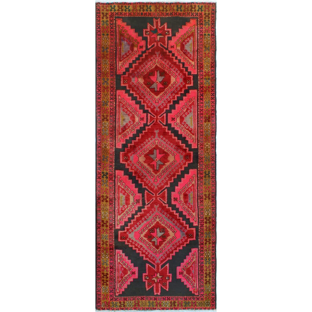 Fine Vintage Distressed Eva Pink/Charcoal Runner - 3'11" x 9'11"