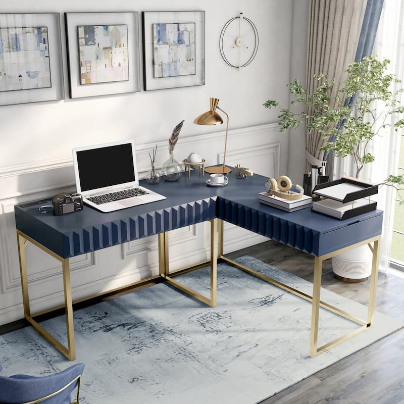 Bird Glam Metal Lift-top L-Shaped Computer Desk with USBs by Furniture of America