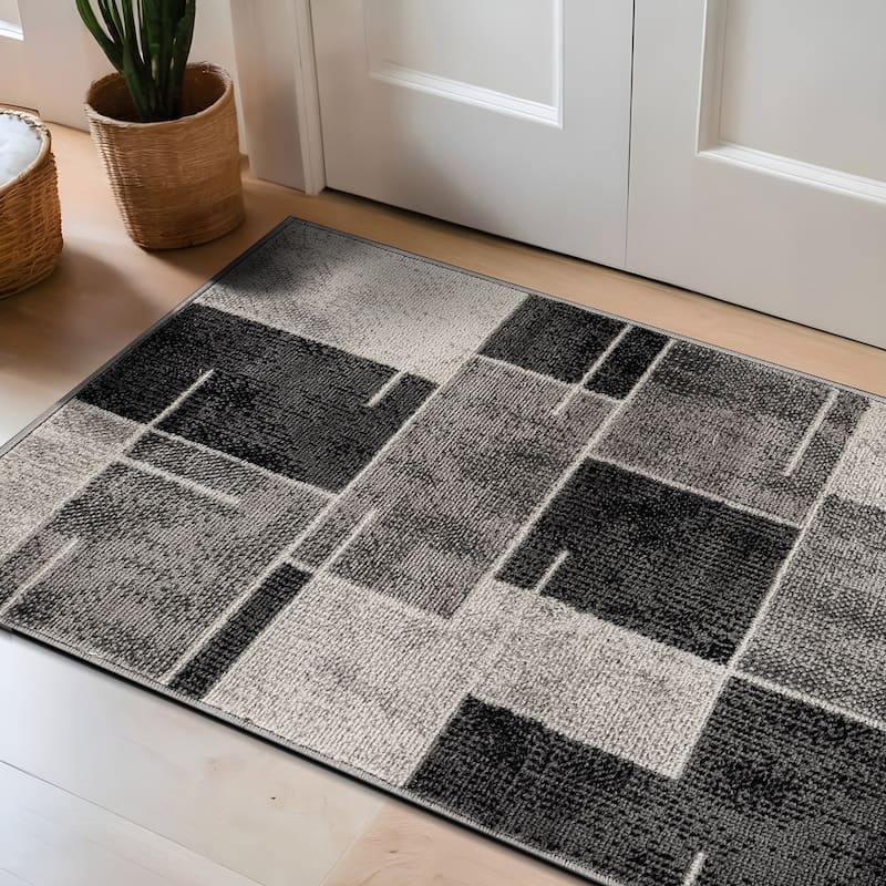 Modern Linear Area Rug for Living Room, Bedroom, or Entryway - Low Pile Indoor Rug - Cream - 2' x 3'