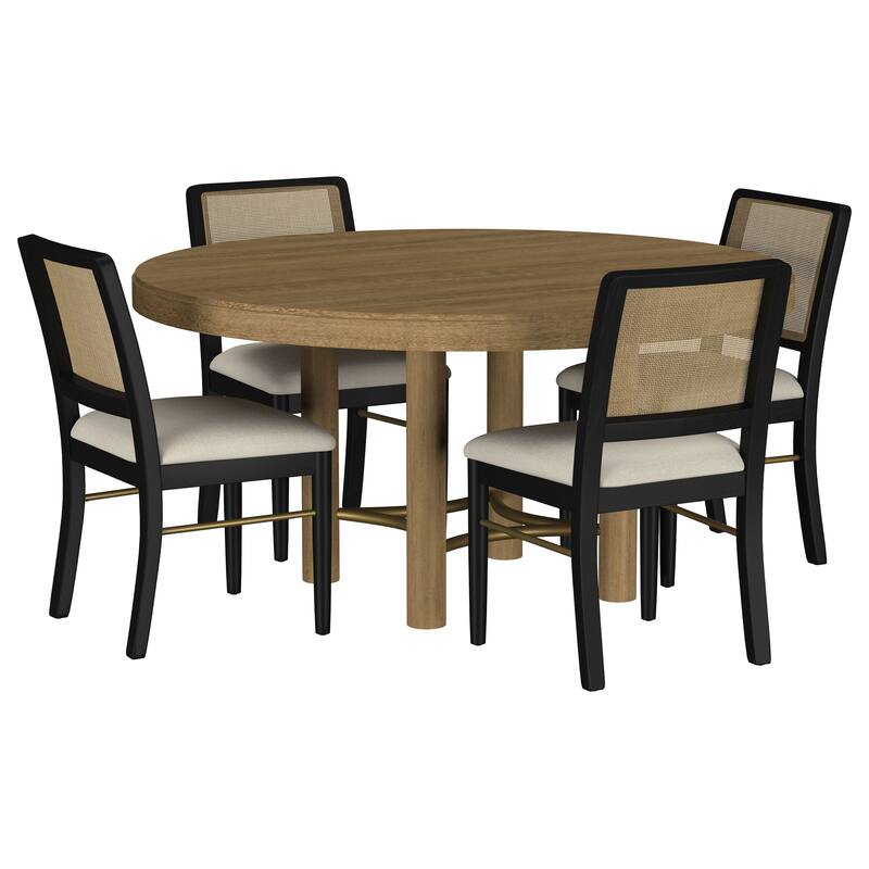 Arini 5-Piece Round Dining Table Set Sand Wash and Black