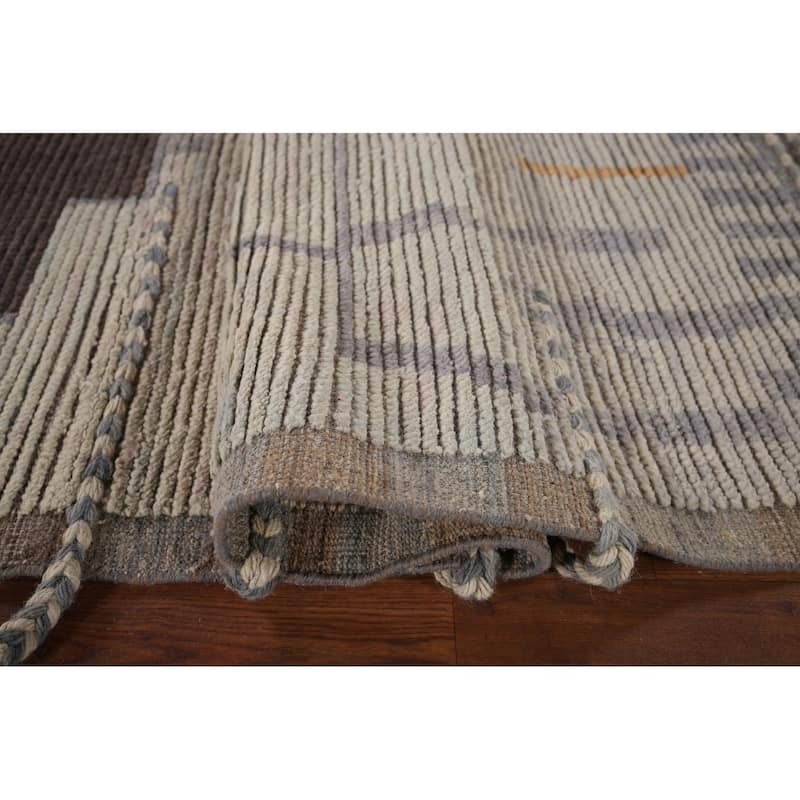 Modern Moroccan Abstract Area Rug Handmade Stripe Wool Carpet - 8'10"x 12'5"
