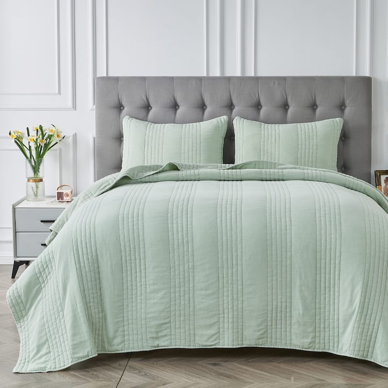 Stonewash Classic Cotton Quilt & Coverlet Set - Canary Green - Twin - Twin XL - 2 Piece