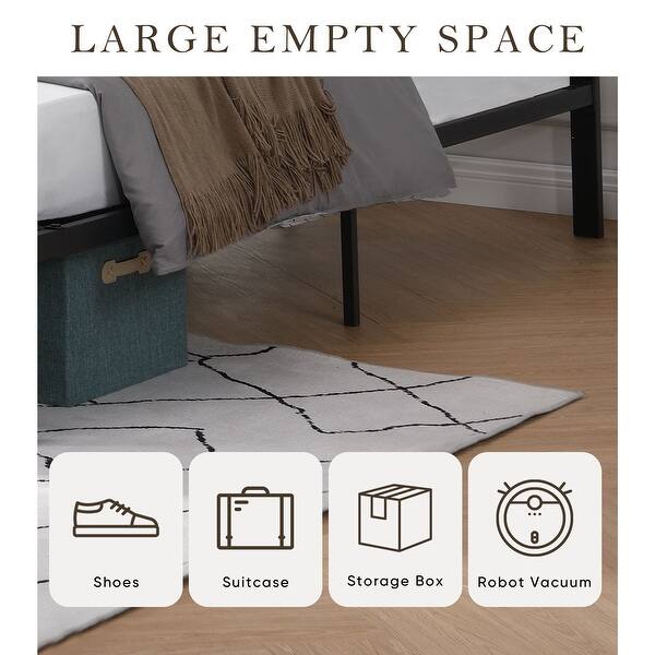 Rustic Brown Metal and Wood Platform Bed Frame, Heavy Duty Support