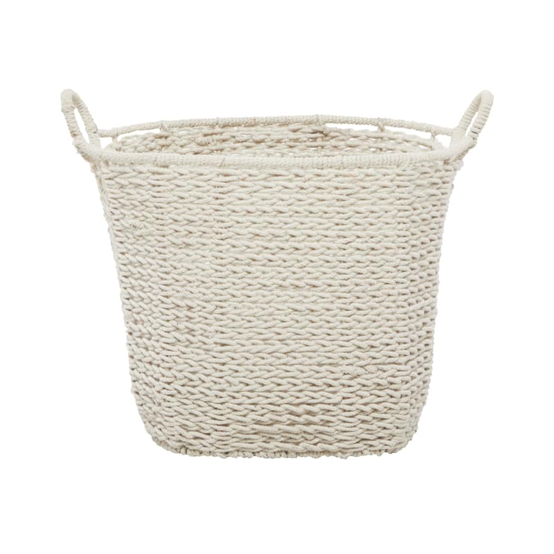 CosmoLiving by Cosmopolitan Cotton Fabric Handmade Storage Basket with Handles - White, Gray, Multi Colored