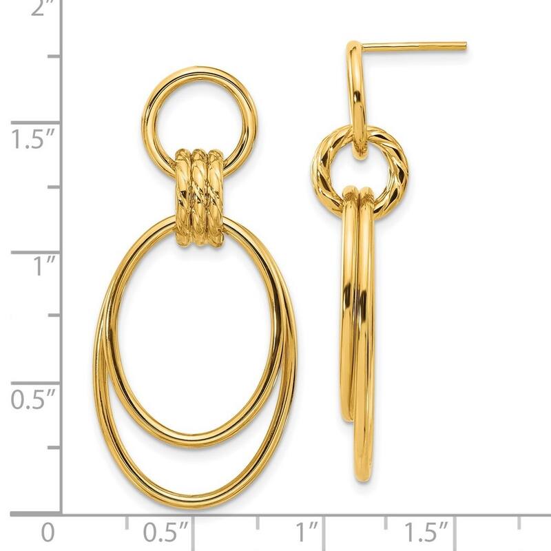 Curata 14k Yellow Gold Polished Textured Guardian Angel Post Earrings - 42.2x19.5mm