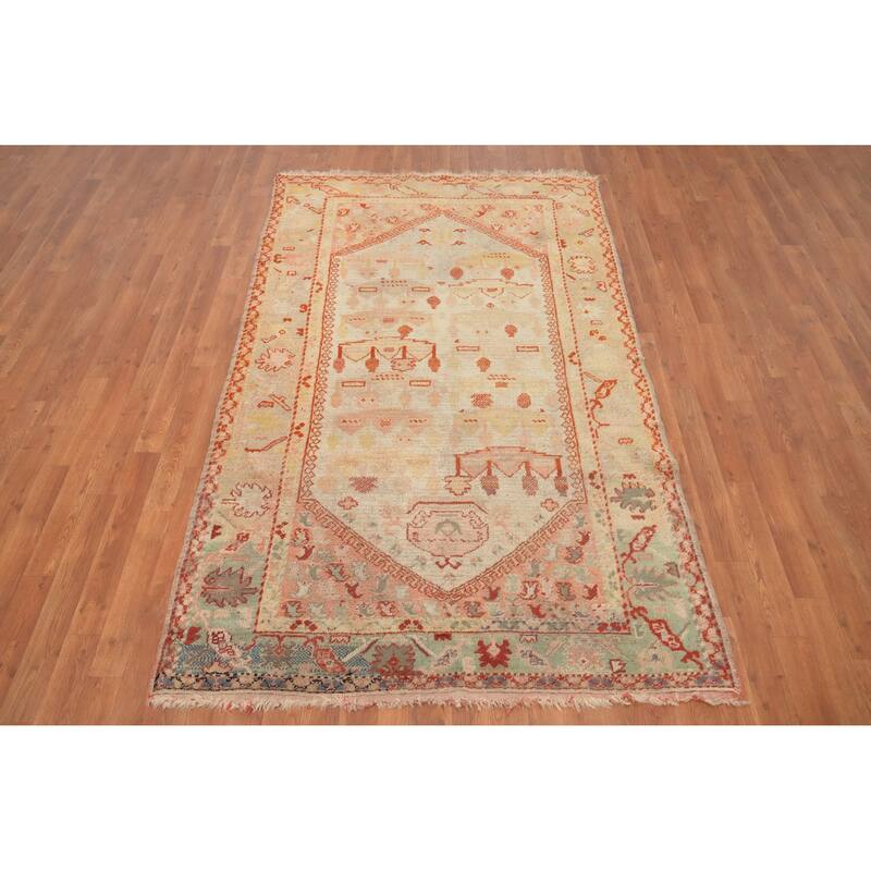 Hand Knotted Oriental 100% Wool Carpet Transitional Geometric Beige & Ivories Oushak Area Rug - 7' 1'' X 4' 4''
