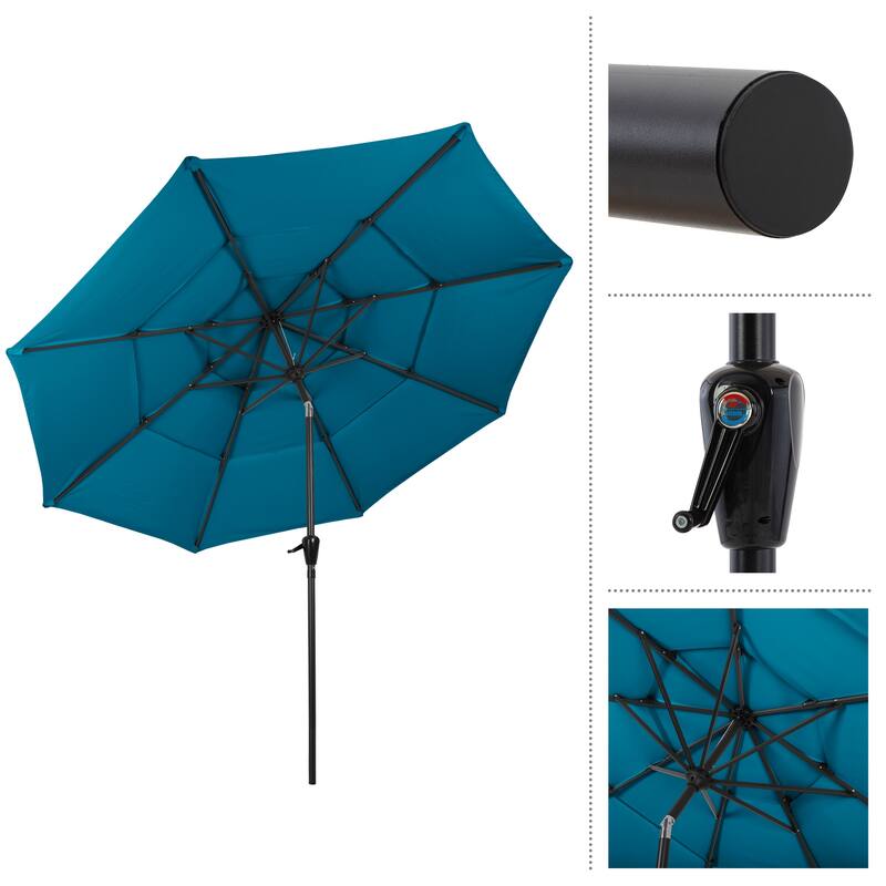 10 ft Patio Umbrella, 3-Tiered Sunshade with Push Button Tilt and Easy-Open Crank, Outdoor Umbrella for Deck, Yard