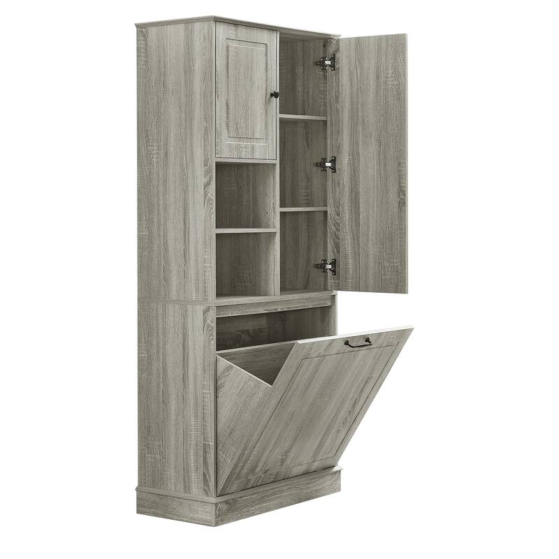 GDF Studio - Tommy Modern MDF Tall Storage Cabinet with Adjustable Shelves and Large Flip-Out Basket