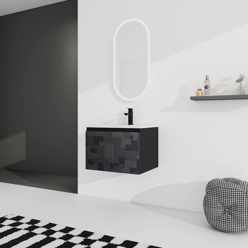 24" Floating Wall-Mounted Bathroom Vanity with Soft-Close Doors, Ceramic Sink, Eco-Friendly Plywood Base